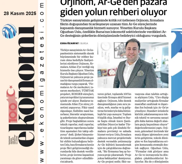 ORJİNOM, Ar-Ge'den pazara giden yolun rehberi oluyor